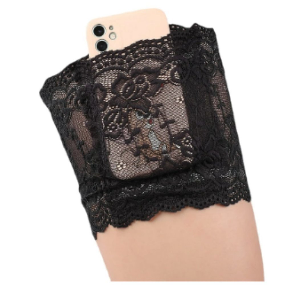 black Lace Lingerie Phone Garter Leg Holder - Picture 2 of 7